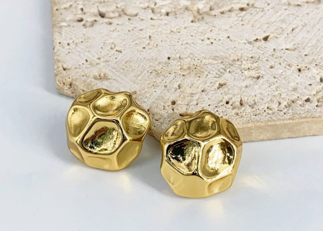 Gold Meteor Dented Stud Earrings